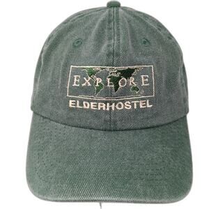 Fahrenheit Baseball Cap Green One Size Elderhostel Explore World Map Cotton Hat